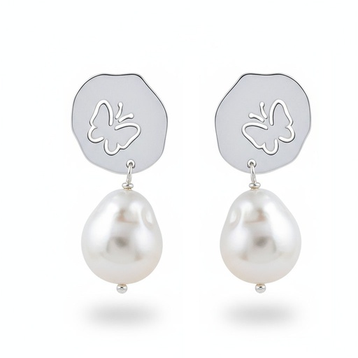 PENDIENTE PLATA 925MM MARIPOSAS PERLA