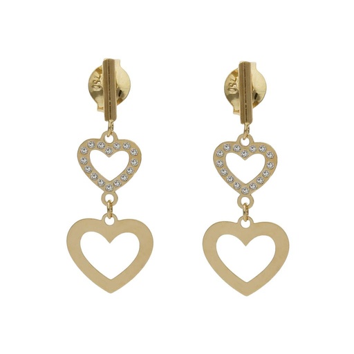 PENDIENTES  ORO 18KL CORAZONES CIRCONITAS - 8x22MM