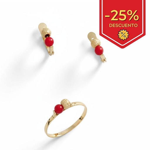 PENDIENTES BEBE ORO 18KL BOLAS + CORALES SINTETICOS