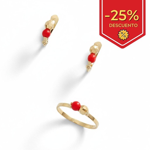 PENDIENTES BEBE ORO DE 18KL BOLAS + CORALES SINTETICOS