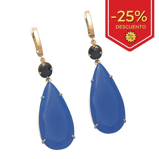 PENDIENTES EN ORO DE 18KL ONIX AZUL 