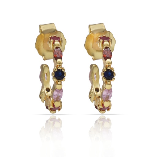 AROS PLATA CHAPADA ORO PIEDRAS COLORES - 7MM