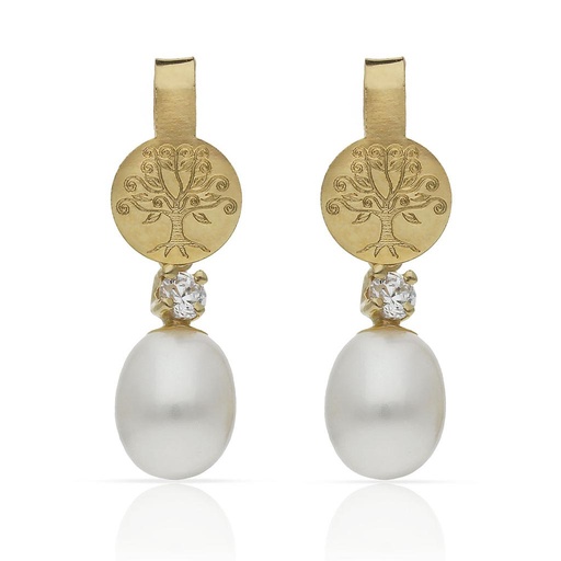 PENDIENTES ORO 18KL ARBOL DE LA VIDA + PERLAS