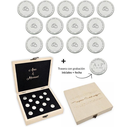 ARRAS PERSONALIZADAS ALIANZAS · PLATA DE LEY + ESTUCHE MADERA
