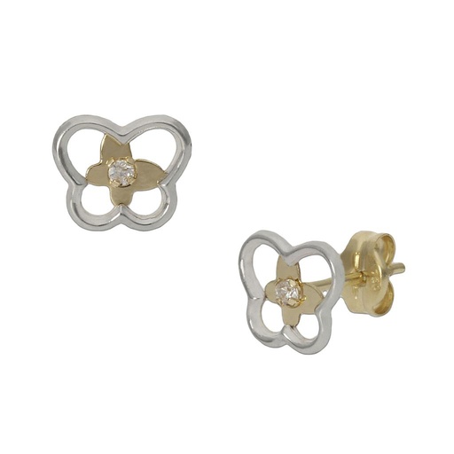 PENDIENTES ORO 18KL BICOLOR MARIPOSA - 8X7MM