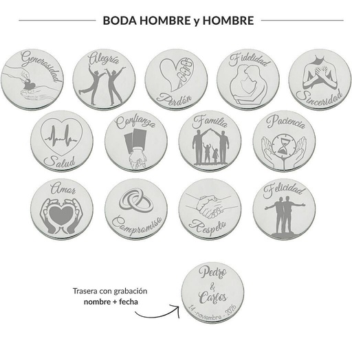 ARRAS PERSONALIZADAS BODA HOMBRE + HOMBRE · PLATA DE LEY
