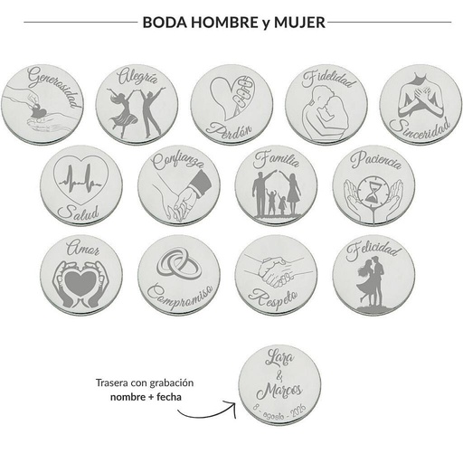 ARRAS PERSONALIZADAS BODA HOMBRE + MUJER · PLATA DE LEY
