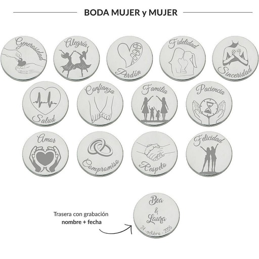 ARRAS PERSONALIZADAS BODA MUJER + MUJER · ACERO PLATEADO