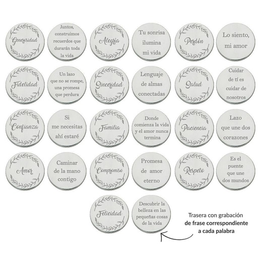 ARRAS PERSONALIZADAS PALABRA + FRASE · PLATA DE LEY