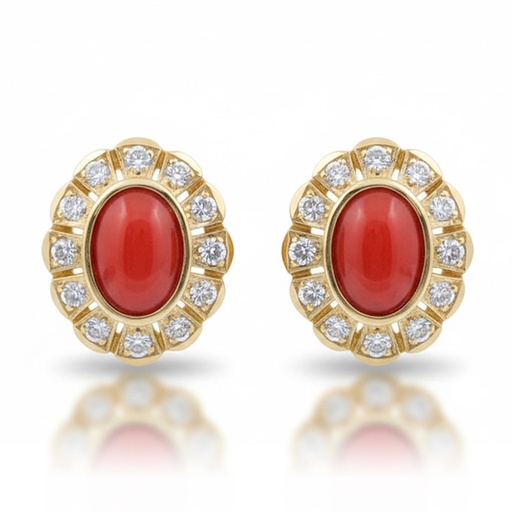 PENDIENTES ORO 18KL CORAL SINTETICO