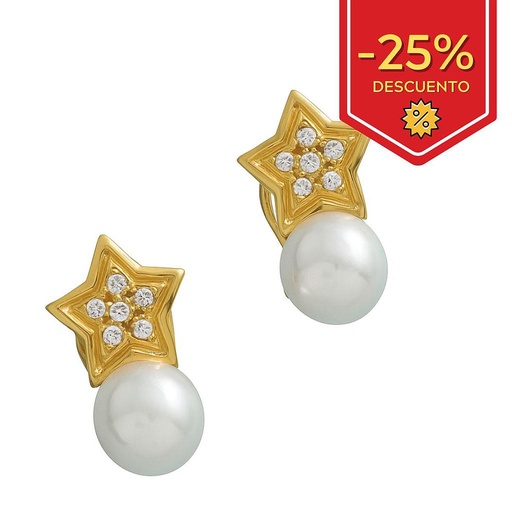 PENDIENTES ORO 18KL ESTRELLAS CON PERLAS