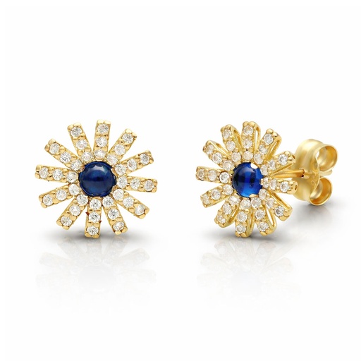 PENDIENTES ORO 18KL FLOR + CIRCONITAS + PIEDRAS AZULES