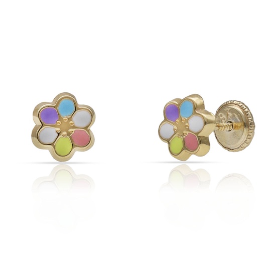 PENDIENTES ORO 18KL FLORES PETALOS ESMALTADOS - 6.50MM