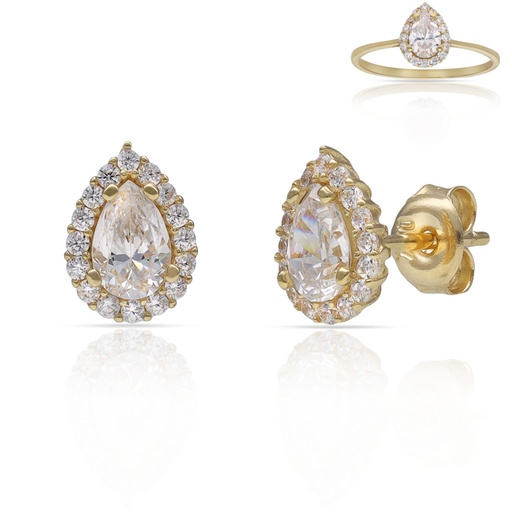 PENDIENTES ORO 18KL LAGRIMA PIEDRA CIRCONITA - 6x9MM