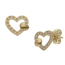 [P1495] PENDIENTES CORAZON ORO 18KL CIRCONITAS - 8x7MM