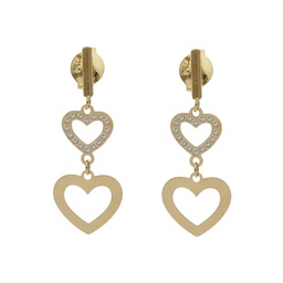 [P1485] PENDIENTES CORAZONES ORO 18KL CIRCONITAS - 8x22MM