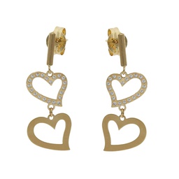 [P1482] PENDIENTES CORAZONES ORO 18KL CIRCONITAS - 8x22MM