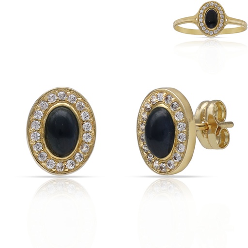 PENDIENTES ORO 18KL PIEDRAS AZULES + CIRCONITAS - 7x9MM