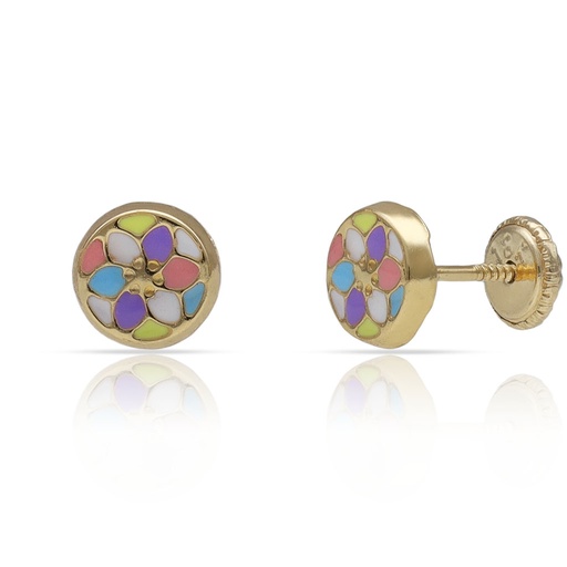 PENDIENTES ORO 18KL REDONDOS ESMALTADOS - 6MM