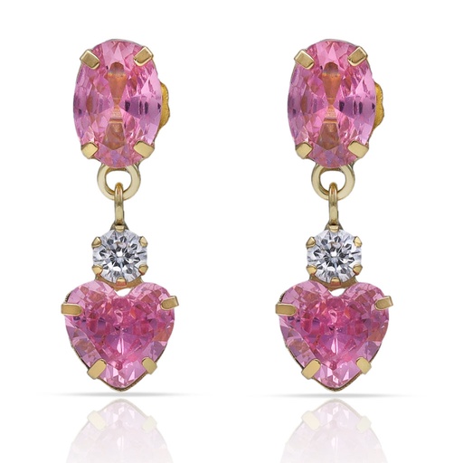 PENDIENTES ORO 18KL ROSA DE FRANCIA CORAZON - 6.50x20MM