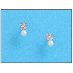 [P194] PENDIENTES EN ORO BLANCO 18KL FLOR