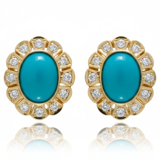 PENDIENTES ORO 18KL TURQUESAS SINTETICAS + CIRCONITAS