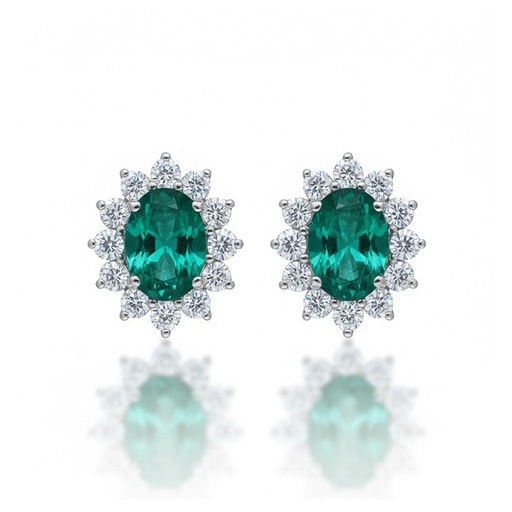 PENDIENTES ORO BLANCO 18KL ESMERALDAS