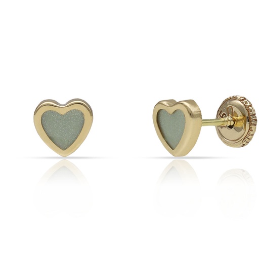 PENDIENTES ORO CORAZON VERDE - 6MM