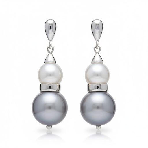 PENDIENTES PERLA GRIS/BLANCA PLATA 925MM