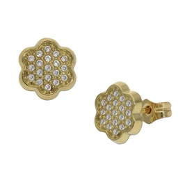 [P1045] PENDIENTES FLOR ORO 18KL CIRCONITAS - 8MM