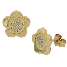 [P1048] PENDIENTES FLOR ORO 18KL CIRCONITAS - 9MM