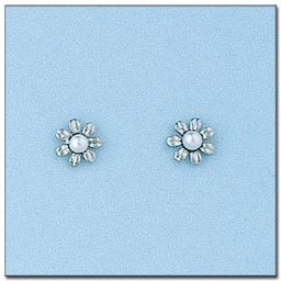 [P6091] PENDIENTES FLOR ORO BLANCO 18KL PERLAS