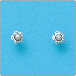 [P396] PENDIENTES FLOR ORO BLANCO 18KL PERLAS