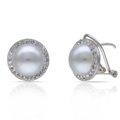 PENDIENTES PLATA 925MM CIRCONITAS + PERLAS - 14MM