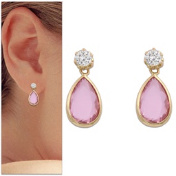 [P988] PENDIENTES LAGRIMA ORO 18KL PIEDRA ROSA