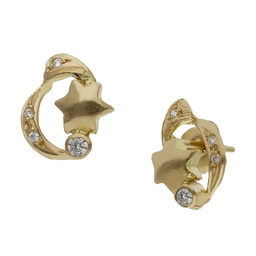 [P1399] PENDIENTES LUNA + ESTRELLAS ORO 18KL - 9x11MM