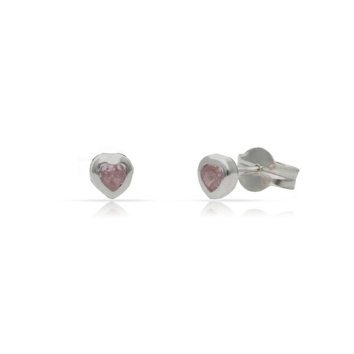 PENDIENTES PLATA 925MM CORAZON PIEDRA ROSA - 4MM