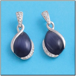 [AG1405] PENDIENTES OJO DE GATO AZUL PLATA 925MM