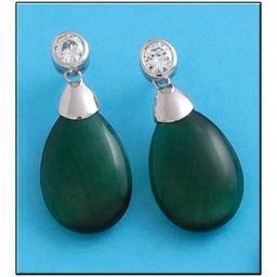 [AG1416] PENDIENTES OJO DE GATO VERDE PLATA 925MM