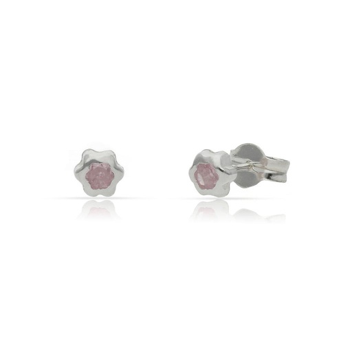 PENDIENTES PLATA 925MM FLOR PIEDRA ROSA - 4.50MM