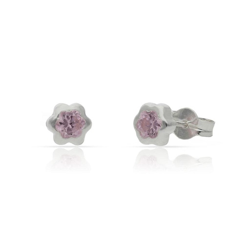 PENDIENTES PLATA 925MM FLOR PIEDRA ROSA - 5.50MM