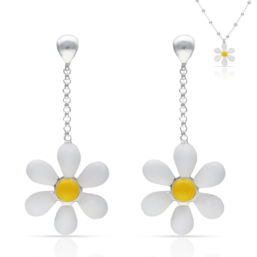 PENDIENTES PLATA 925MM MARGARITAS ESMALTADAS