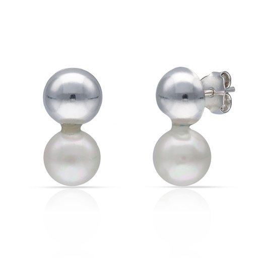 PENDIENTES PLATA 925MM MEDIA BOLA + PERLAS CULTIVADAS