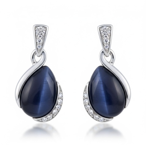 PENDIENTES PLATA 925MM OJO DE GATO AZUL