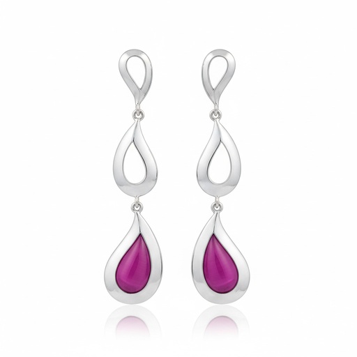 PENDIENTES PLATA 925MM OJO DE GATO FUCSIA