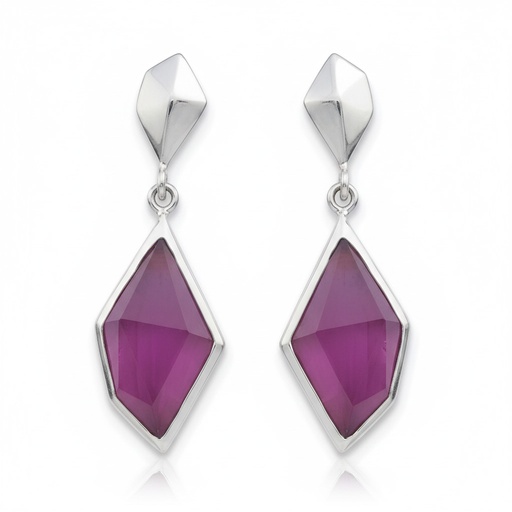 PENDIENTES PLATA 925MM OJO DE GATO FUCSIA