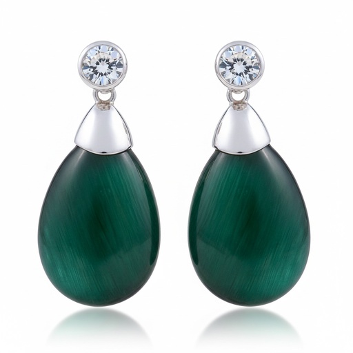 PENDIENTES PLATA 925MM OJO DE GATO VERDE