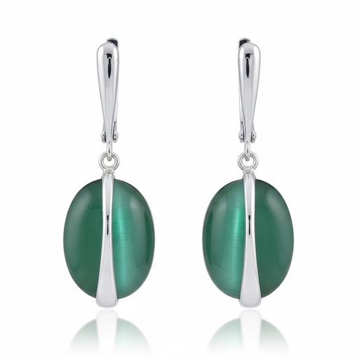PENDIENTES PLATA 925MM OJO DE GATO VERDE