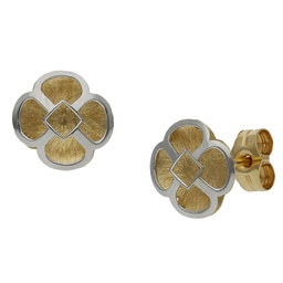 [P1123] PENDIENTES ORO 18KL  BICOLOR FLOR - 8X8MM