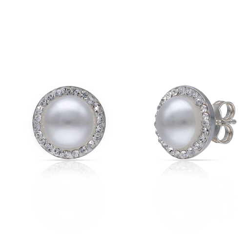 PENDIENTES PLATA 925MM PERLAS + CIRCONITAS - 10MM